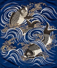 Gift Cover (Fukusa) with Carp in Waves during Meij period. Original from The Cleveland Museum of Art. Digitally enhanced by rawpixel.