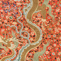 Vintage chinese dragon pattern background vector, featuring public domain artworks