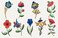 Vintage flower illustration psd set, featuring public domain artworks