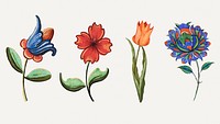 Vintage flower illustration psd set, featuring public domain artworks