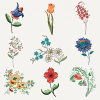 Vintage flower illustration psd set, featuring public domain artworks