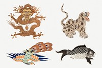 Vintage psd animal embroidery set, featuring public domain artworks