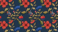 Vintage red and blue floral pattern background, featuring public domain artworks