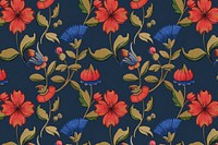 Vintage red and blue floral pattern background psd, featuring public domain artworks