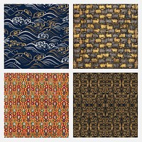 Vintage psd pattern background set, featuring public domain artworks