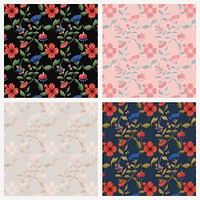 Vintage psd floral pattern background set, featuring public domain artworks