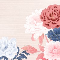 Peony border, pink, blue, and white flowers, aesthetic design psd