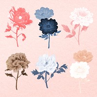 Peony sticker, aesthetic flower clipart, floral & botanical style psd set