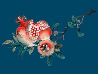 Pomegranate by Kōno Bairei (1844-1895). Digitally enhanced from our own original 1913 edition of Bairei Gakan.