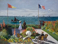 Garden at Sainte-Adresse by <a href="https://www.rawpixel.com/search/claude%20monet?sort=curated&amp;page=1">Claude Monet</a>, high resolution famous painting. Original from The MET. Digitally enhanced by rawpixel.
