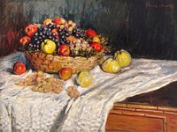 Apples and Grapes (1879&ndash;1880) by Claude Monet, high resolution famous painting. Original from The MET. Digitally enhanced by rawpixel.