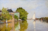 Houses on the Achterzaan (1871) by <a href="https://www.rawpixel.com/search/claude%20monet?sort=curated&amp;page=1">Claude Monet</a>, high resolution famous painting. Original from The MET. Digitally enhanced by rawpixel.