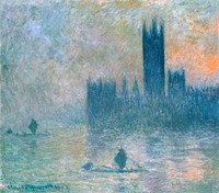 The Houses of Parliament (Effect of Fog) (1903–1904) by Claude Monet, high resolution famous painting. Original from The MET. Digitally enhanced by rawpixel.