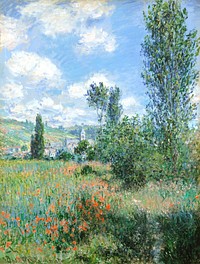 View of Vétheuil (1880) by Claude Monet, high resolution famous painting. Original from The MET. Digitally enhanced by rawpixel.