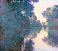 Morning on the Seine near Giverny (1897) by <a href="https://www.rawpixel.com/search/claude%20monet?sort=curated&amp;page=1">Claude Monet</a>, high resolution famous painting. Original from The MET. Digitally enhanced by rawpixel.