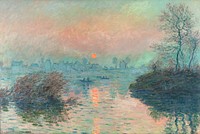 Sun setting on the Seine at Lavacourt (1880) <a href="https://www.rawpixel.com/search/claude%20monet?sort=curated&amp;page=1">Claude Monet</a>, high resolution famous painting. Original from The Public Institution Paris Mus&eacute;es. Digitally enhanced by rawpixel.