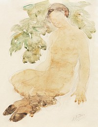 Naked woman showing her breasts, vintage nude illustration. Faunesse (1905) by <a href="https://www.rawpixel.com/search/Auguste%20Rodin?sort=curated&amp;page=1">Auguste Rodin</a>. Original from The Cleveland Museum of Art. Digitally enhanced by rawpixel.