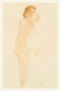 Naked woman posing, vintage nude illustration. Nude Standing, Side and Back by <a href="https://www.rawpixel.com/search/Auguste%20Rodin?sort=curated&amp;page=1">Auguste Rodin</a>. Original from Yale University Art Gallery. Digitally enhanced by rawpixel.