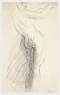 Naked woman showing off her bum, vintage nude illustration. Standing Female Nude, Arms Raised by <a href="https://www.rawpixel.com/search/Auguste%20Rodin?sort=curated&amp;page=1">Auguste Rodin</a>. Original from Yale University Art Gallery. Digitally enhanced by rawpixel.