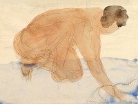 Naked woman on her knees, vintage nude illustration.Nude figure on hands and knees (1900&ndash;1910) by <a href="https://www.rawpixel.com/search/Auguste%20Rodin?sort=curated&amp;page=1">Auguste Rodin</a>. Original from The MET museum. Digitally enhanced by rawpixel.