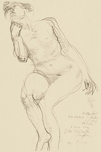 Seated Female Nude Leaning to the Left (1908) by <a href="https://www.rawpixel.com/search/Auguste%20Rodin?sort=curated&amp;page=1">Auguste Rodin</a>. Original from The National Gallery of Art. Digitally enhanced by rawpixel.