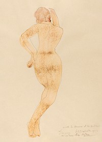 Rear View of Nude Female Figure in Action (1904) by <a href="https://www.rawpixel.com/search/Auguste%20Rodin?sort=curated&amp;page=1">Auguste Rodin</a>. Original from The National Gallery of Art. Digitally enhanced by rawpixel.