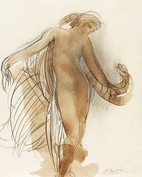Naked woman dancing, vintage nude illustration. Figure Facing Forward by <a href="https://www.rawpixel.com/search/Auguste%20Rodin?sort=curated&amp;page=1">Auguste Rodin</a>. Original from The National Gallery of Art. Digitally enhanced by rawpixel.