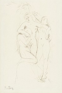 Three naked women, vintage nude illustration. Drie vrouwen met armen in omstrengeling (1893) by <a href="https://www.rawpixel.com/search/Auguste%20Rodin?sort=curated&amp;page=1">Auguste Rodin</a>. Original from The Rijksmuseum. Digitally enhanced by rawpixel.