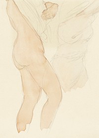 Naked bodies, vintage nude illustration. Studieblad met twee vrouwen die hun hemd uittrekken (1850–1917) by Auguste Rodin. Original from The Rijksmuseum. Digitally enhanced by rawpixel.