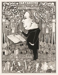 Conductor with violins and smoking chimneys behind (1895) by Jan Toorop. Original from The Rijksmuseum. Digitally enhanced by rawpixel.