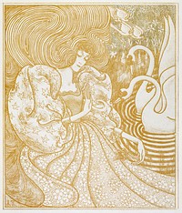 Woman with a Butterfly at a Pond with Two Swans (1894) by Jan Toorop. Original from The Rijksmuseum. Digitally enhanced by rawpixel.