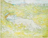 Woman Lying in the Dunes near Noordwijk (1902) by Jan Toorop. Original from The Rijksmuseum. Digitally enhanced by rawpixel.