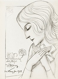 Young girl holding a cross in meditation (1927) by Jan Toorop. Original from The Rijksmuseum. Digitally enhanced by rawpixel.