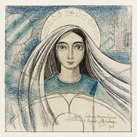 Detailed design of a woman's head for a poster for the International Eucharistic Congress held in Amsterdam from 22-27 July 1924 (1924) by Jan Toorop. Original from The Rijksmuseum. Digitally enhanced by rawpixel.