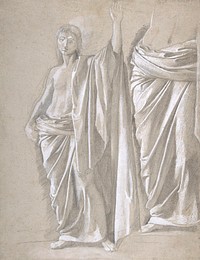 Study of a Draped Figure (1857&ndash;1858) drawing in high resolution by <a href="https://www.rawpixel.com/search/edgar%20degas?sort=curated&amp;page=1">Edgar Degas</a>. Original from The MET Museum. Digitally enhanced by rawpixel.