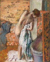 Naked lady. Apr&egrave;s le bain (Femme s&#39;essuyant) (ca. 1886) painting in high resolution by <a href="https://www.rawpixel.com/search/edgar%20degas?sort=curated&amp;page=1">Edgar Degas</a>. Original from The Getty. Digitally enhanced by rawpixel.