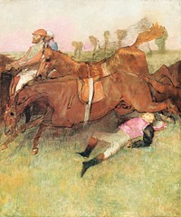 Scene from the Steeplechase: The Fallen Jockey (1886) painting in high resolution by Edgar Degas. Original from The National Gallery of Art. Digitally enhanced by rawpixel.