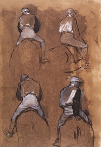 Four Studies of a Jockey (1866) drawing in high resolution by <a href="https://www.rawpixel.com/search/edgar%20degas?sort=curated&amp;page=1">Edgar Degas</a>. Original from The Art Institute of Chicago. Digitally enhanced by rawpixel.