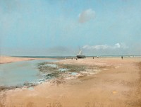 Beach at Low Tide (Mouth of the River) (1869) painting in high resolution by Edgar Degas. Original from The Art Institute of Chicago. Digitally enhanced by rawpixel.