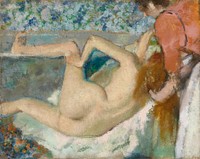 Naked woman. After the Bath (ca. 1895) by <a href="https://www.rawpixel.com/search/edgar%20degas?sort=curated&amp;page=1">Edgar Degas</a>. Original from The Getty. Digitally enhanced by rawpixel.