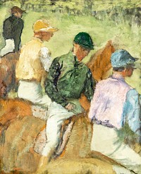 Four Jockeys (ca. 1889) painting in high resolution by <a href="https://www.rawpixel.com/search/edgar%20degas?sort=curated&amp;page=1">Edgar Degas</a>. Original from Yale University Art Gallery. Digitally enhanced by rawpixel.