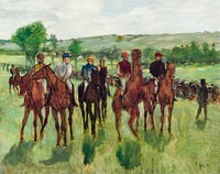The Riders (ca. 1885) painting in high resolution by <a href="https://www.rawpixel.com/search/edgar%20degas?sort=curated&amp;page=1">Edgar Degas</a>. Original from The National Gallery of Art. Digitally enhanced by rawpixel.