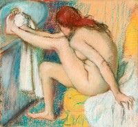 Naked lady. Woman Drying Her Foot (ca. 1885&ndash;1886) painting in high resolution by <a href="https://www.rawpixel.com/search/edgar%20degas?sort=curated&amp;page=1">Edgar Degas</a>. Original from The MET Museum. Digitally enhanced by rawpixel.
