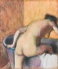 Naked lady. Bather Stepping into a Tub (ca. 1890) painting in high resolution by Edgar Degas. Original from The MET Museum. Digitally enhanced by rawpixel.