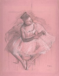 Seated Dancer (ca. 1873&ndash;1874) drawing in high resolution by <a href="https://www.rawpixel.com/search/edgar%20degas?sort=curated&amp;page=1">Edgar Degas</a>. Original from The MET Museum. Digitally enhanced by rawpixel.