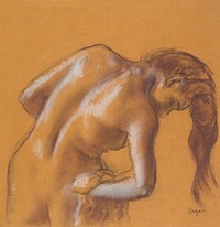 Nude lady. Bather Drying Herself (ca. 1892) drawing in high resolution by <a href="https://www.rawpixel.com/search/edgar%20degas?sort=curated&amp;page=1">Edgar Degas</a>. Original from The MET Museum. Digitally enhanced by rawpixel.