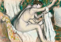 Nude lady. Woman Drying Her Arm (late 1880s&ndash;early 1890s) painting in high resolution by <a href="https://www.rawpixel.com/search/edgar%20degas?sort=curated&amp;page=1">Edgar Degas</a>. Original from The MET Museum. Digitally enhanced by rawpixel.