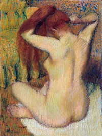 Nude lady. Woman Combing Her Hair (ca. 1888&ndash;1890) painting in high resolution by <a href="https://www.rawpixel.com/search/edgar%20degas?sort=curated&amp;page=1">Edgar Degas</a>. Original from The MET Museum. Digitally enhanced by rawpixel.