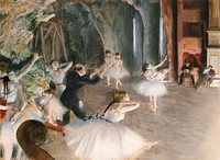 The Rehearsal Onstage (1874) painting in high resolution by <a href="https://www.rawpixel.com/search/edgar%20degas?sort=curated&amp;page=1">Edgar Degas</a>. Original from The MET Museum. Digitally enhanced by rawpixel.