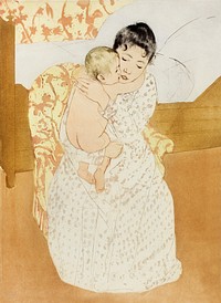 Maternal Caress (1891) by Mary Cassatt. Original portrait painting from The Art Institute of Chicago. Digitally enhanced by rawpixel.